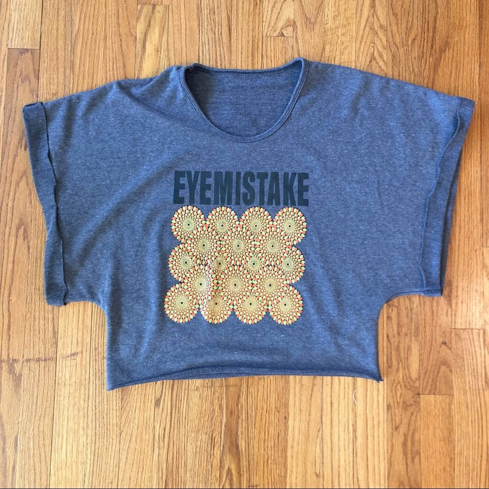 Vintage Eyemistake Cropped Cutoff Blue Gray Magic Eye Sweatshirt